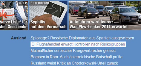 Screenshot von news.ORF.at, der eine fokusierte Tickermeldung zeigt.